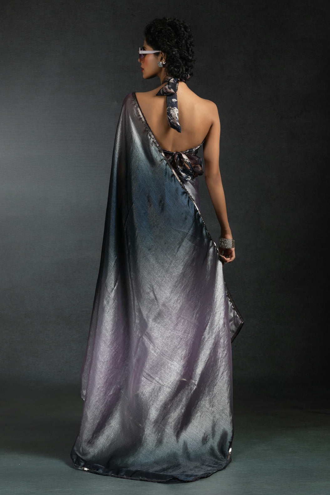 Lavender Colour Fendi Satin Silk Ready To Wear Saree