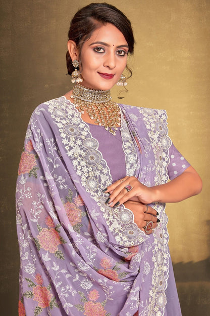 Lavender Colour Georgette Designer Saree LC1121516 A