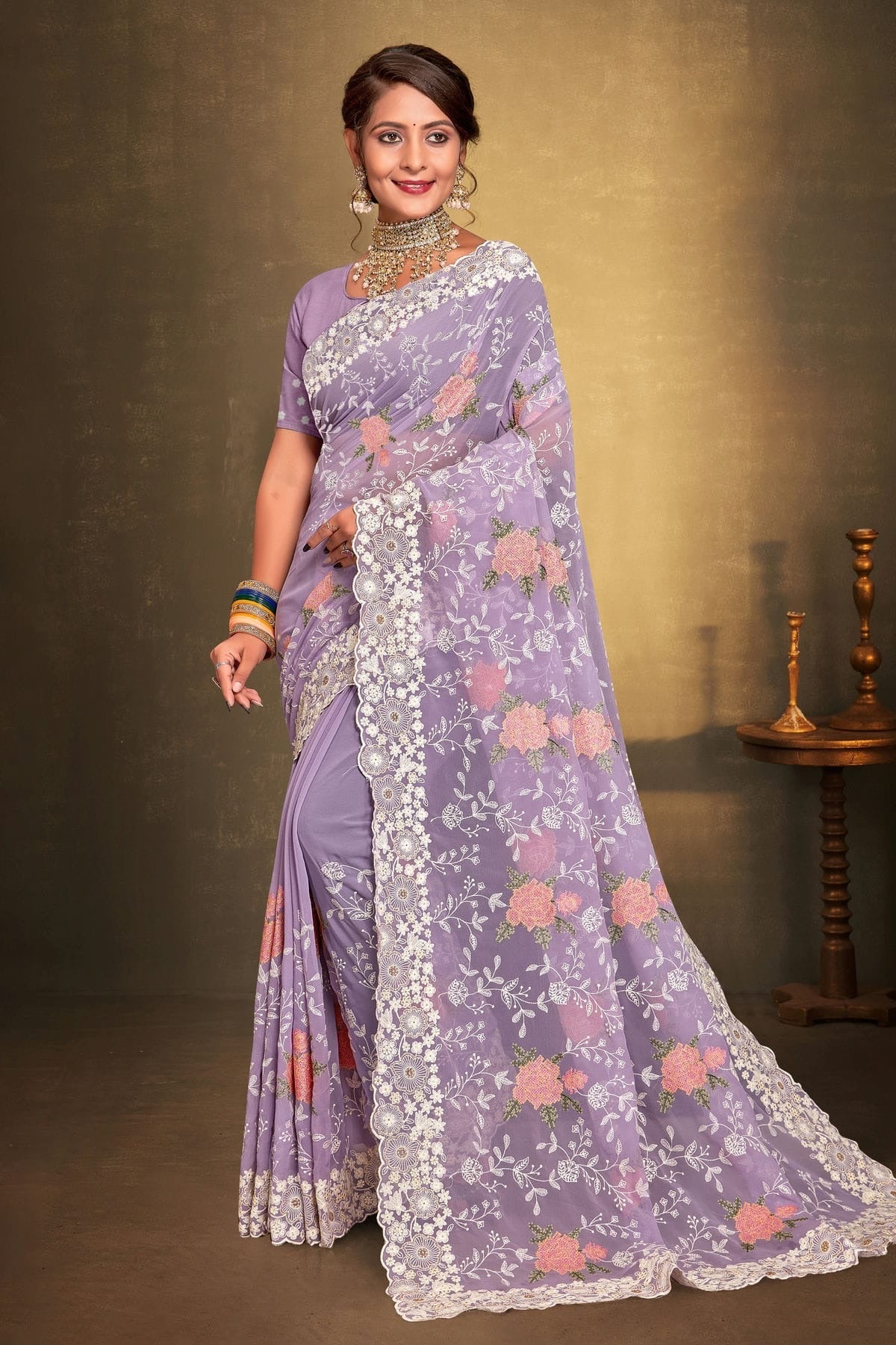 Lavender Colour Georgette Designer Saree LC1121516