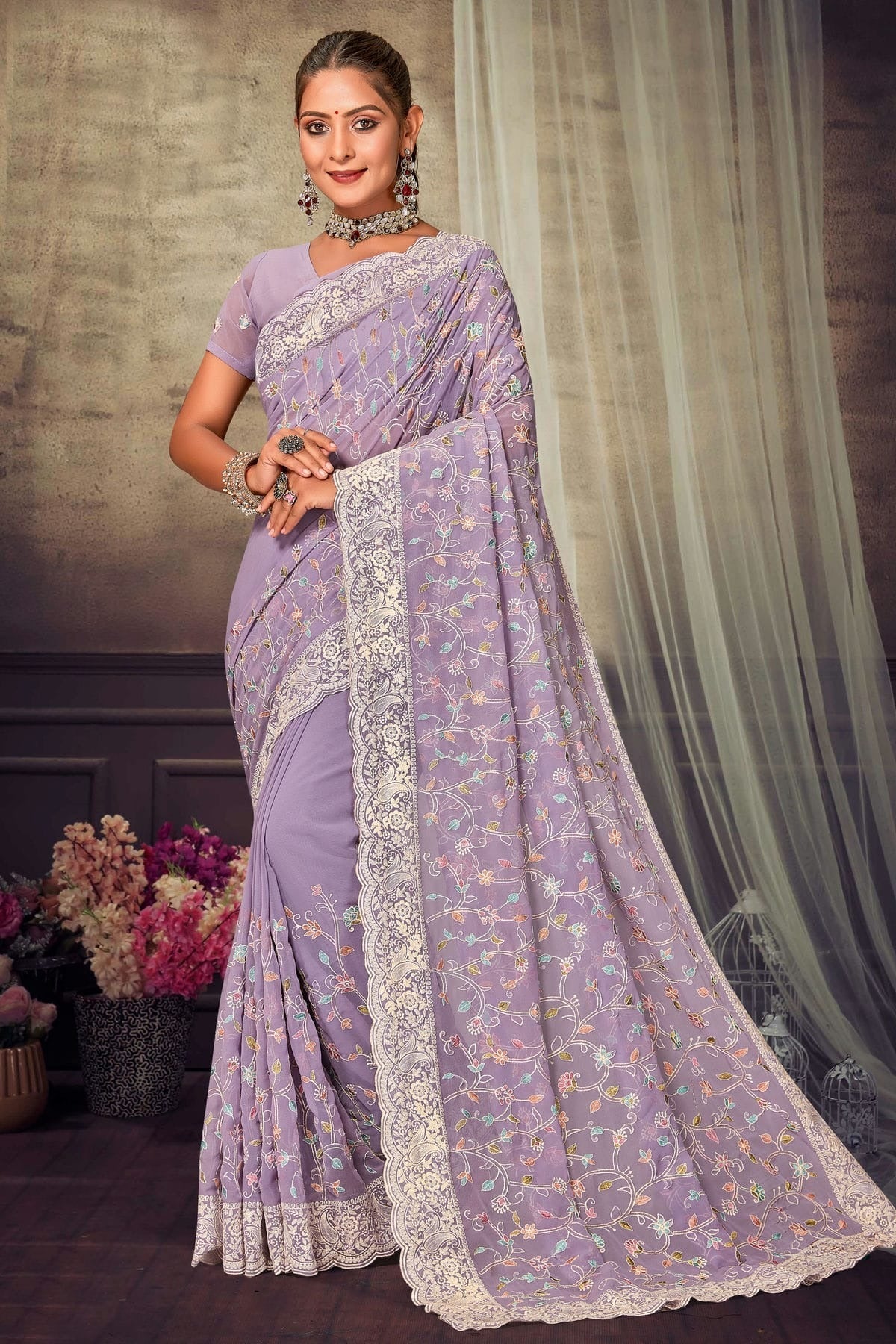 Lavender Colour Georgette Designer Saree LC1121553
