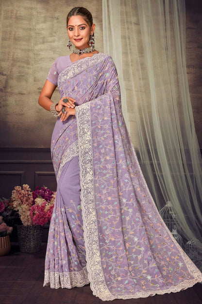 Lavender Colour Georgette Designer Saree LC1121553