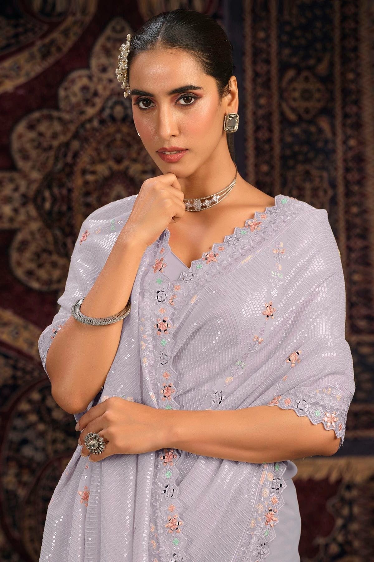 Lavender Colour Georgette Designer Saree SD1080880 B