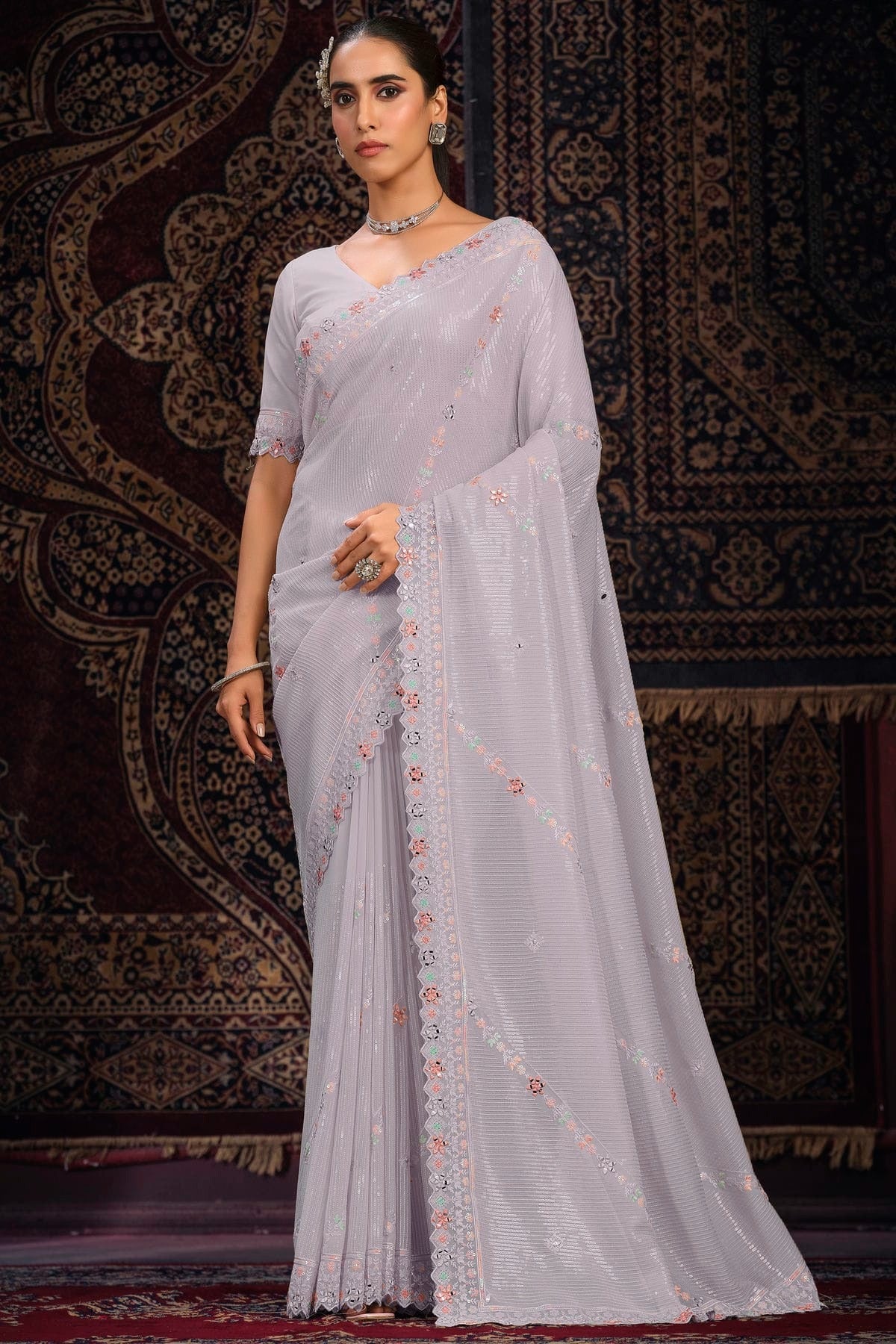 Lavender Colour Georgette Designer Saree SD1080880