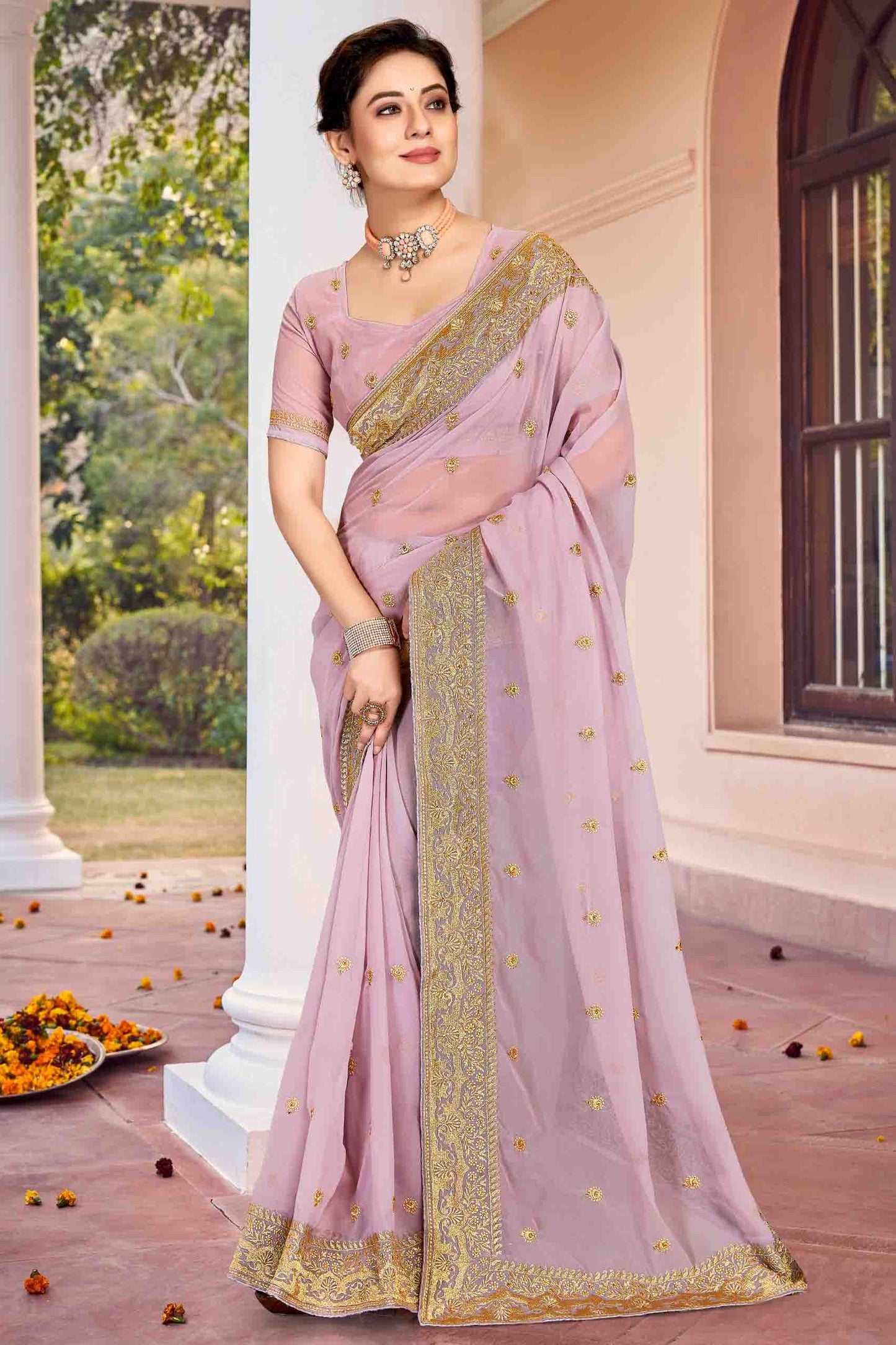 Lavender Colour Georgette Designer Saree SD1121143