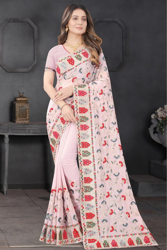 Lavender Colour Georgette Embroidery Saree SD1090206