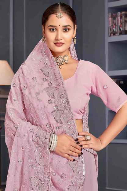 Lavender Colour Georgette Embroidery Work Designer Saree SD1091247 A