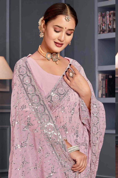 Lavender Colour Georgette Embroidery Work Designer Saree SD1091251 A