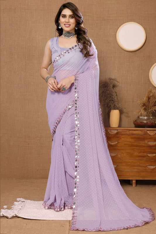 Lavender Colour Georgette Mirror Work Saree SD1180088