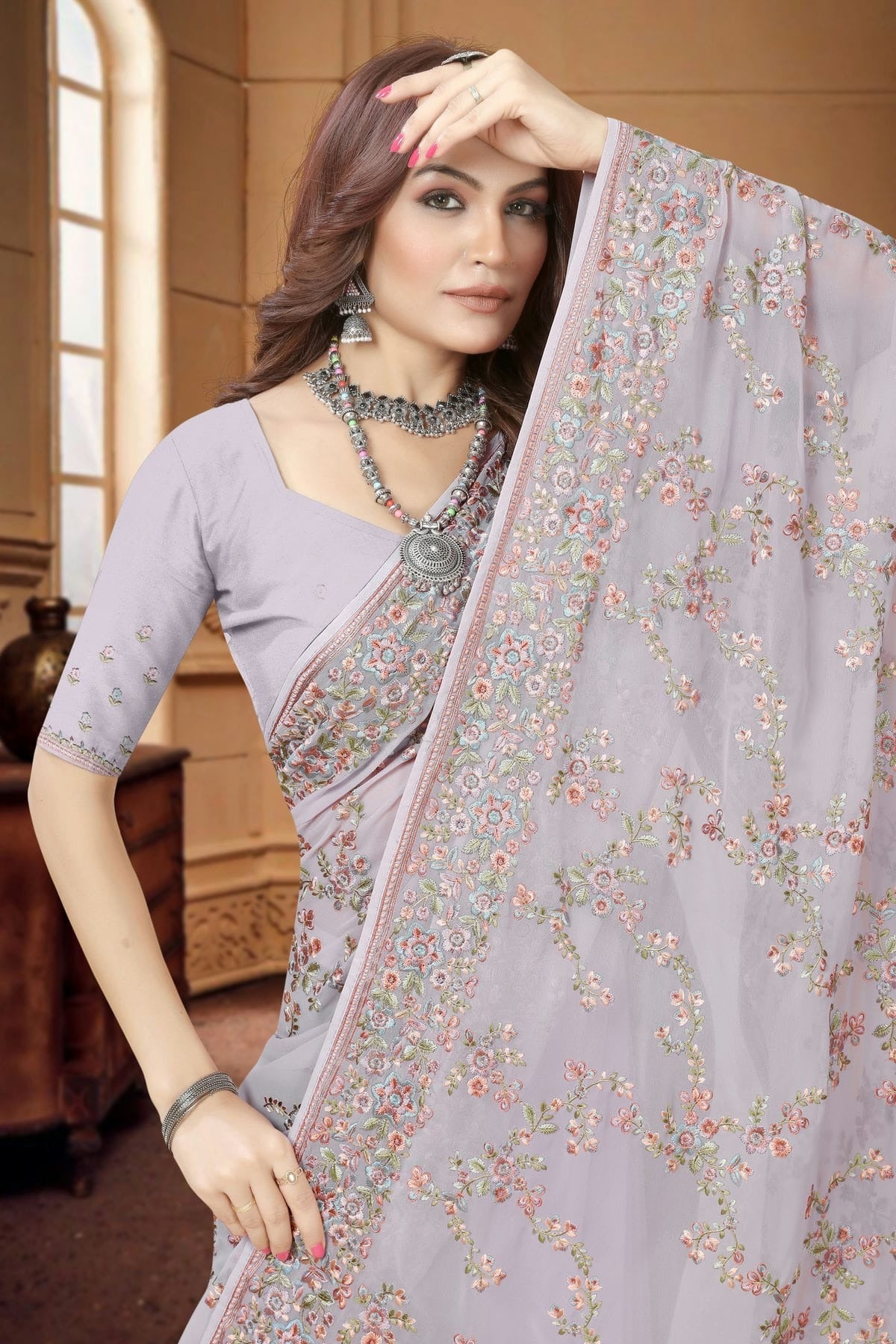 Lavender Colour Georgette Saree SD1090941 A