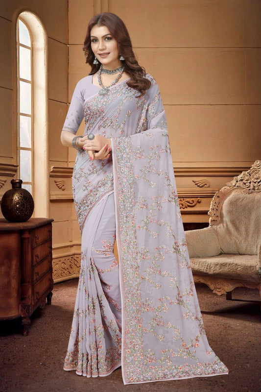 Lavender Colour Georgette Saree SD1090941
