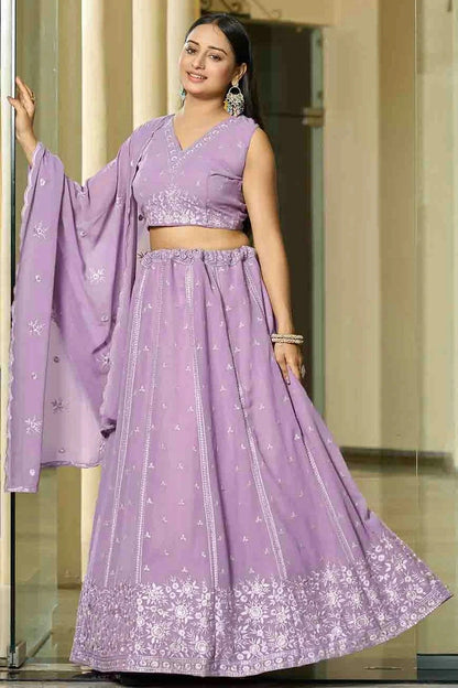 Lavender Colour Georgette Semi Stitched Lehenga Choli LC1170091 A