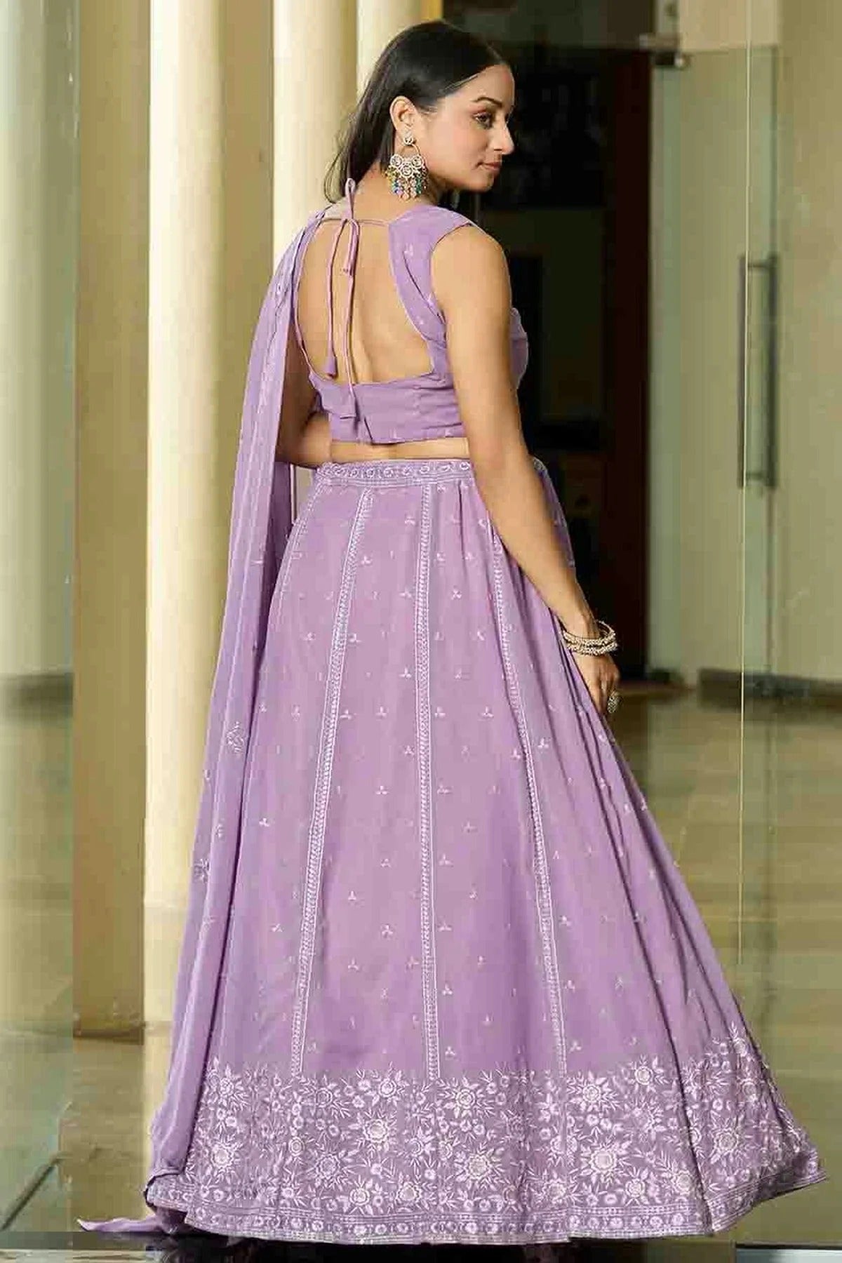 Lavender Colour Georgette Semi Stitched Lehenga Choli LC1170091 B