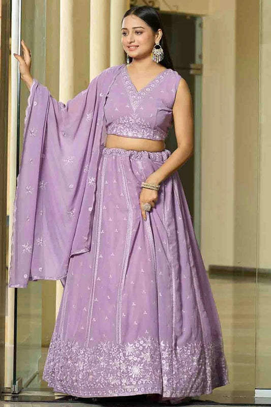Lavender Colour Georgette Semi Stitched Lehenga Choli LC1170091