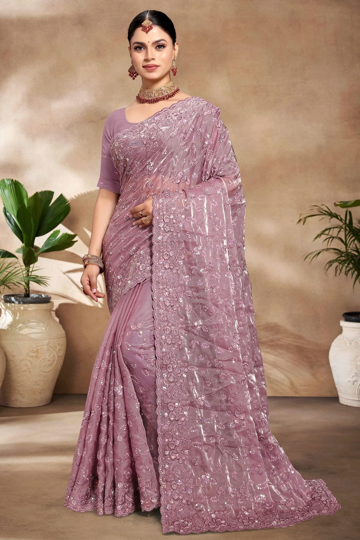 Lavender Colour Jimmy Choo Silk Designer Saree SD1091170