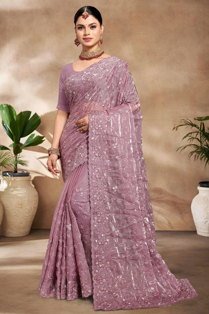 Lavender Colour Jimmy Choo Silk Designer Saree SD1091170