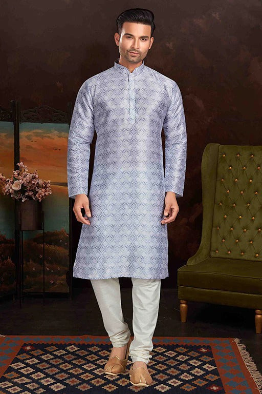 Lavender Colour Kurta Pajama In Malai Silk KP1210157