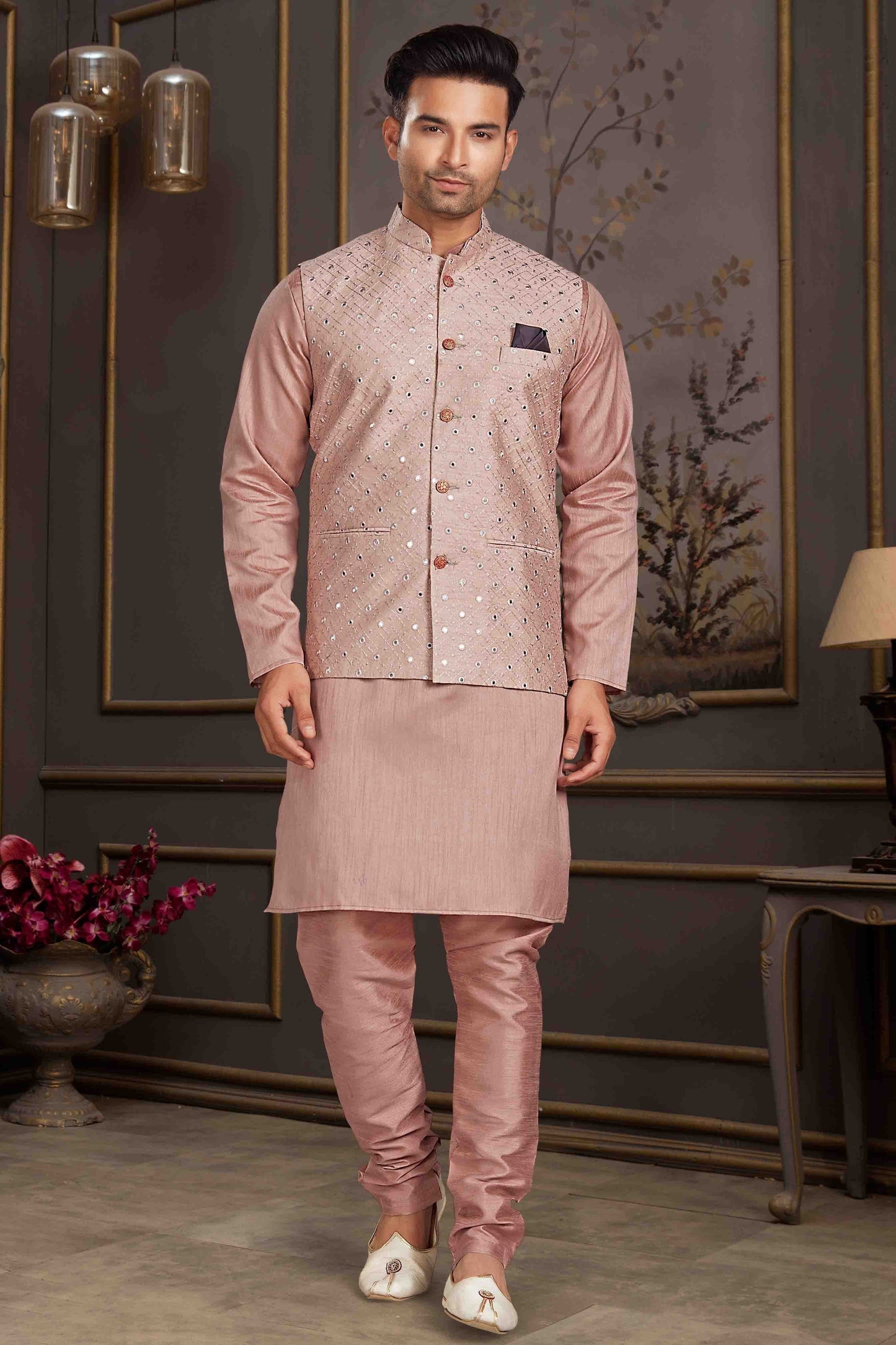 Lavender Colour Kurta Pajama With Jacket In Silk Mastani KP1210441 A