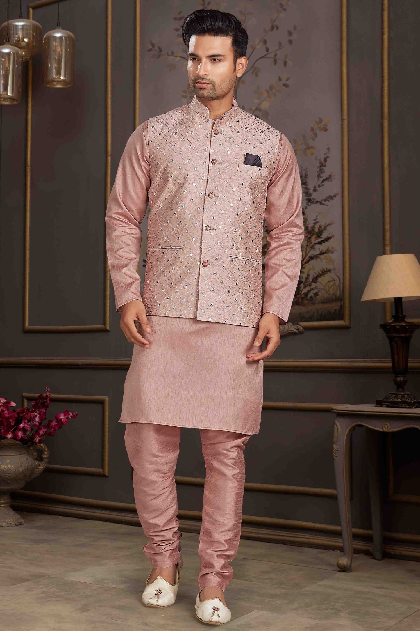 Lavender Colour Kurta Pajama With Jacket In Silk Mastani KP1210441