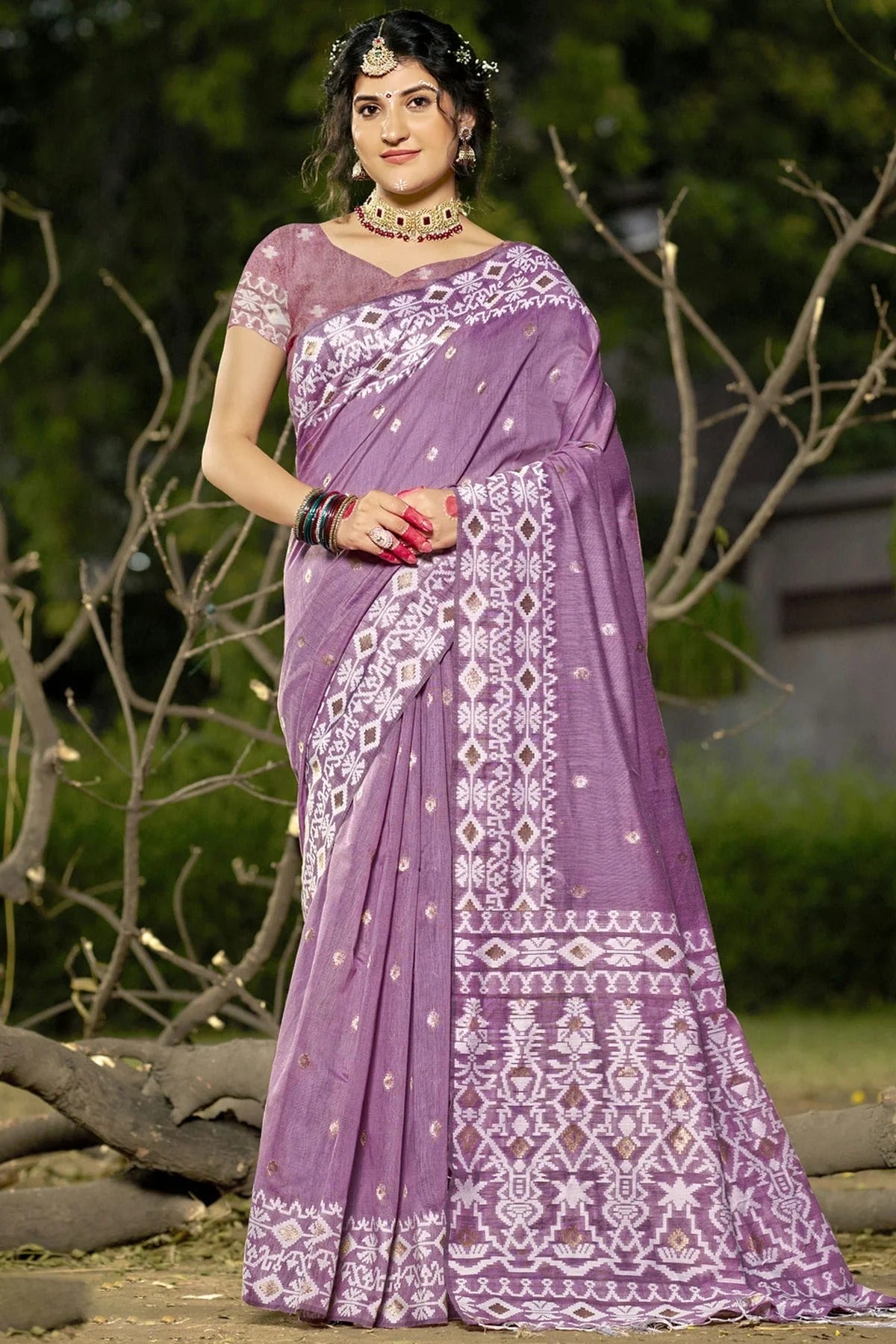 Lavender Colour Linen Cotton Woven Work Traditional Saree SD1102816