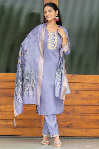 Lavender Colour Modal Silk Stitched Suit SS1112277
