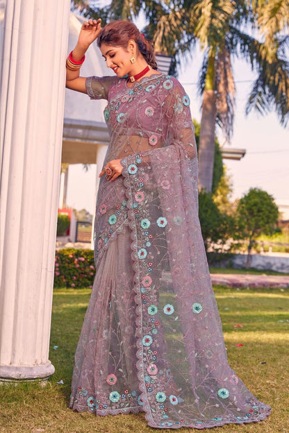 Lavender Colour Net Designer Saree LC1121358