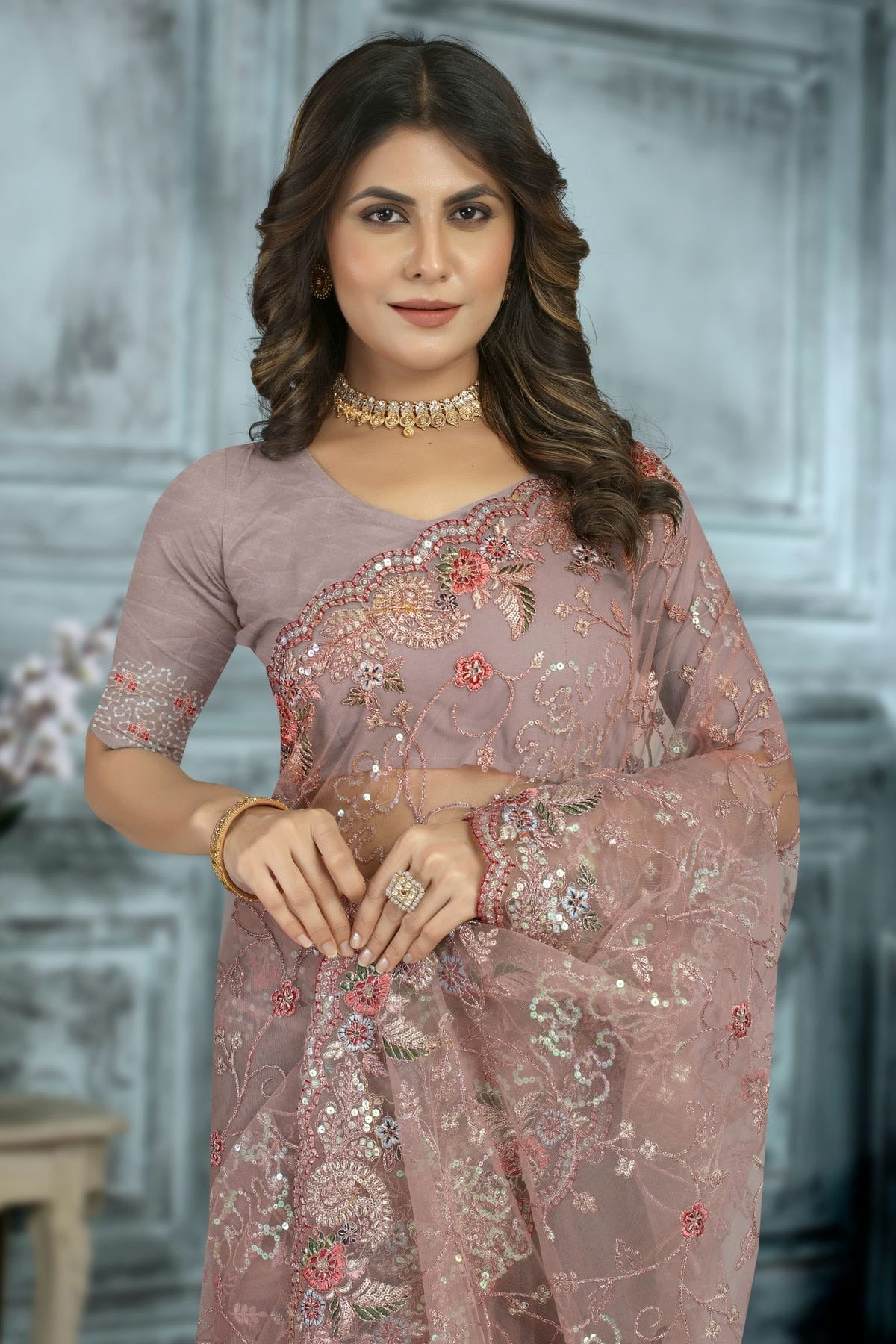 Lavender Colour Net Designer Saree LC1121410 A