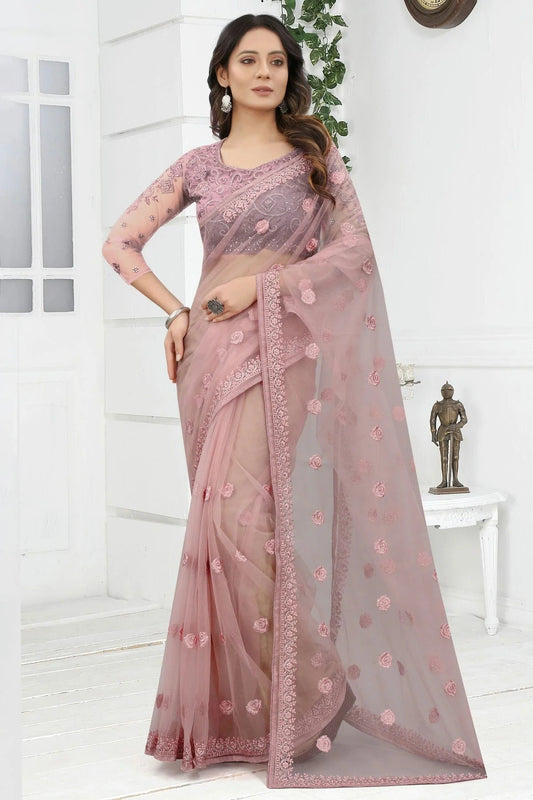 Lavender Colour Net Designer Saree LC1121468