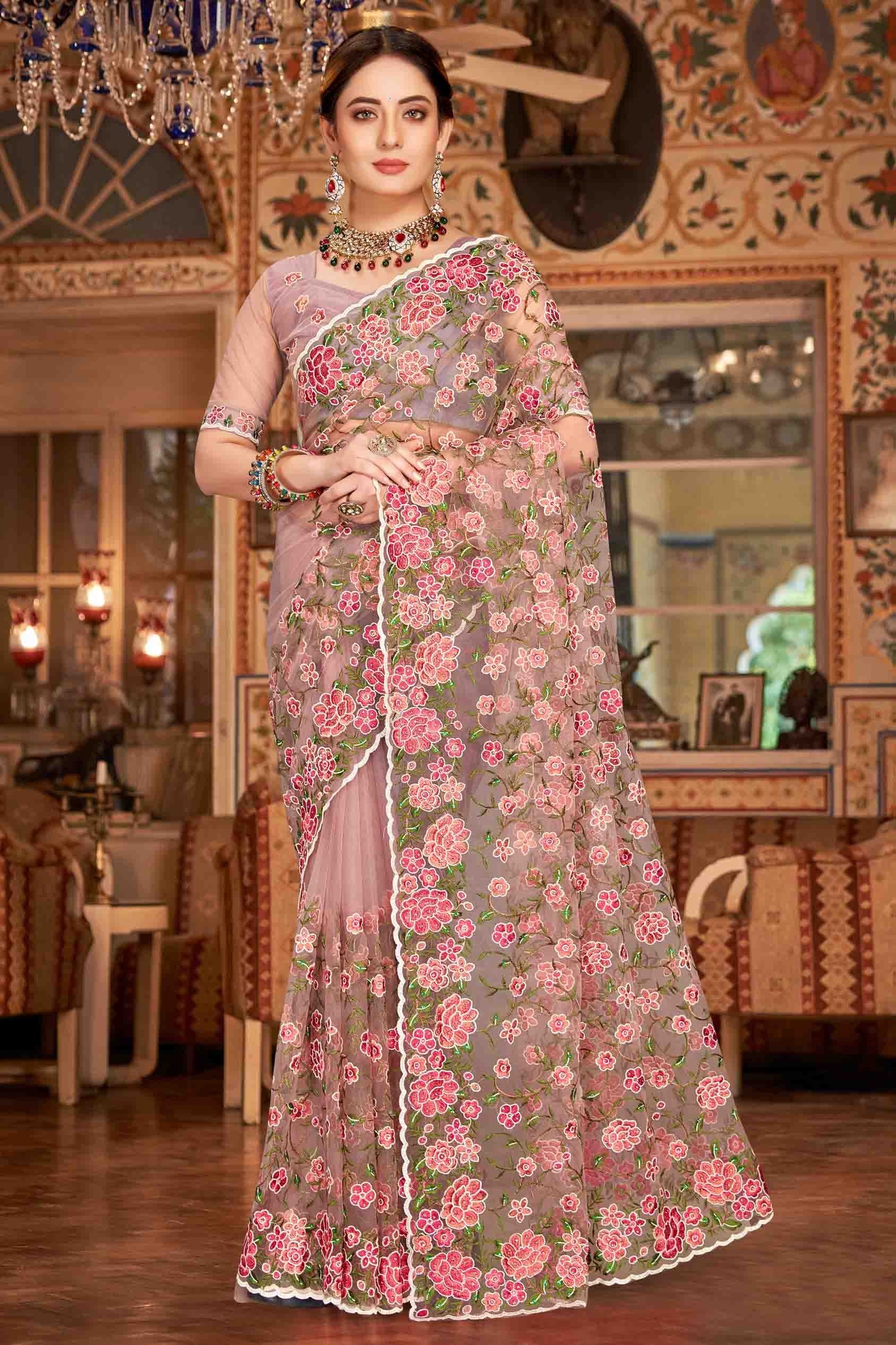 Lavender Colour Net Designer Saree SD1090526