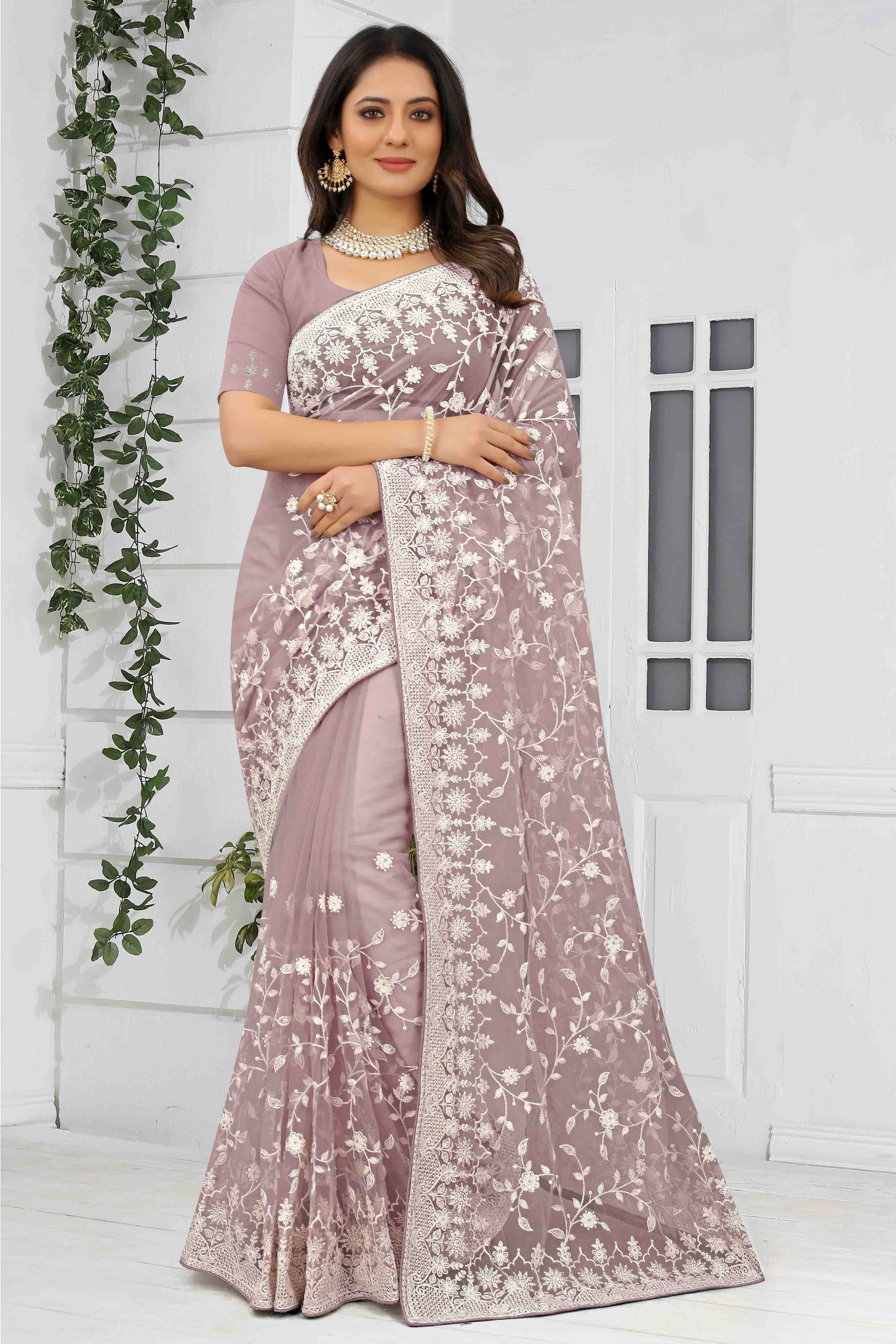 Lavender Colour Net Designer Saree SD1090555