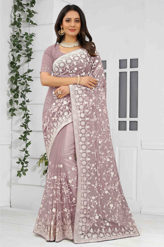 Lavender Colour Net Designer Saree SD1090555
