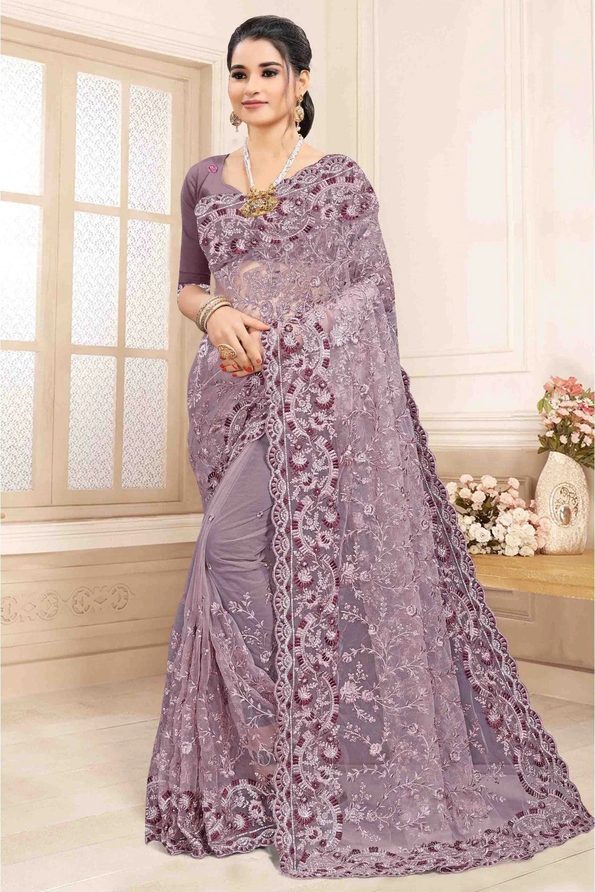 Lavender Colour Net Designer Saree SD1120146