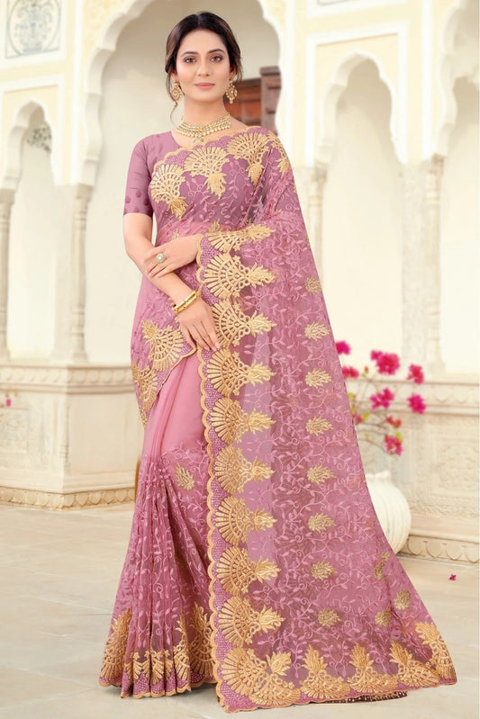 Lavender Colour Net Embroidery Saree SD1090444