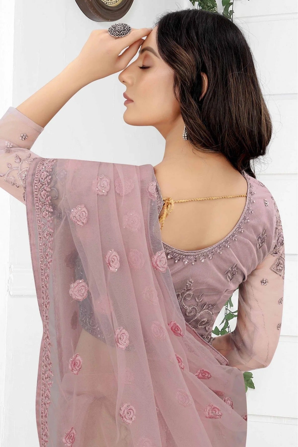Lavender Colour Net Embroidery Saree SD1120883 A
