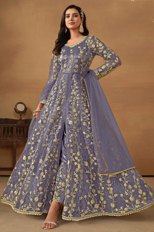 Lavender Colour Net Pant Style Suit SM1050572
