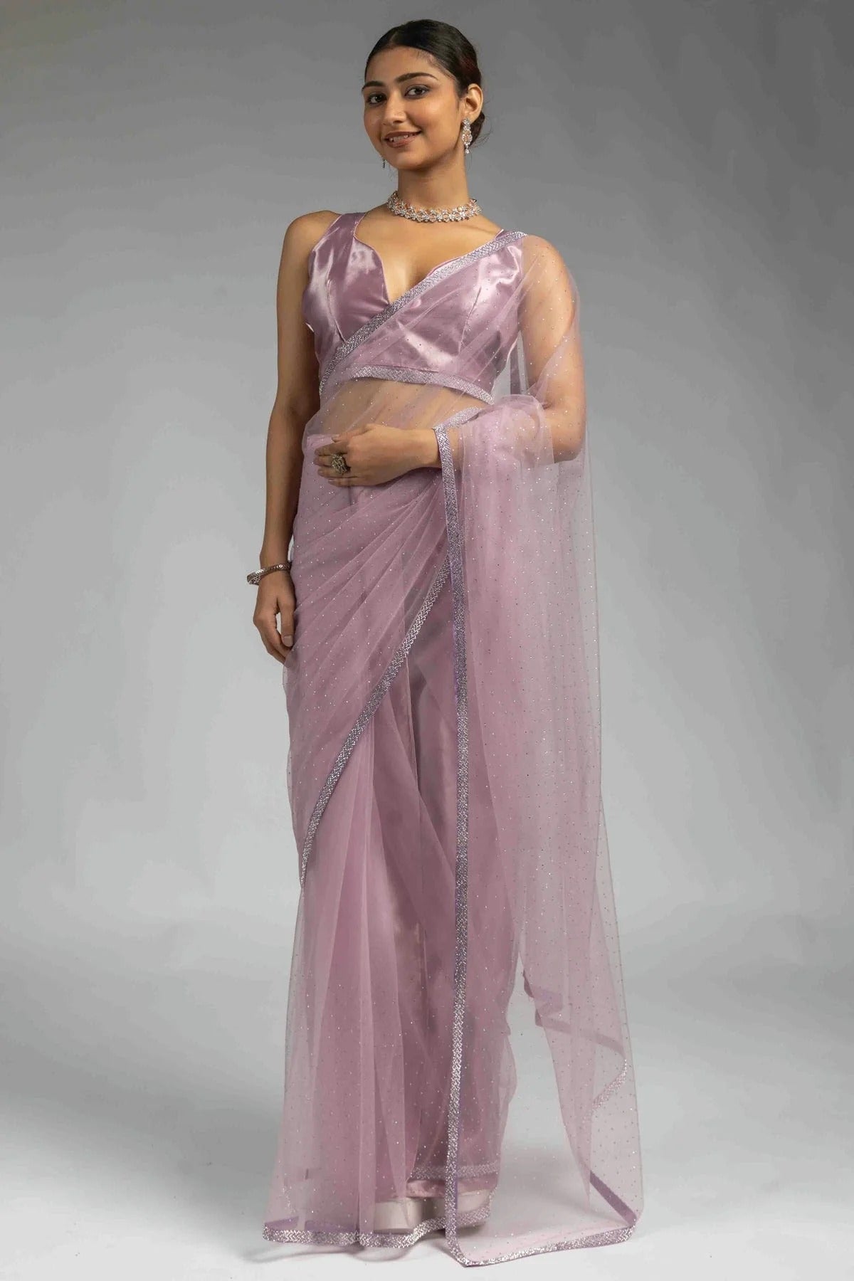 Lavender Colour Net Ready To Wear Saree SD1122058