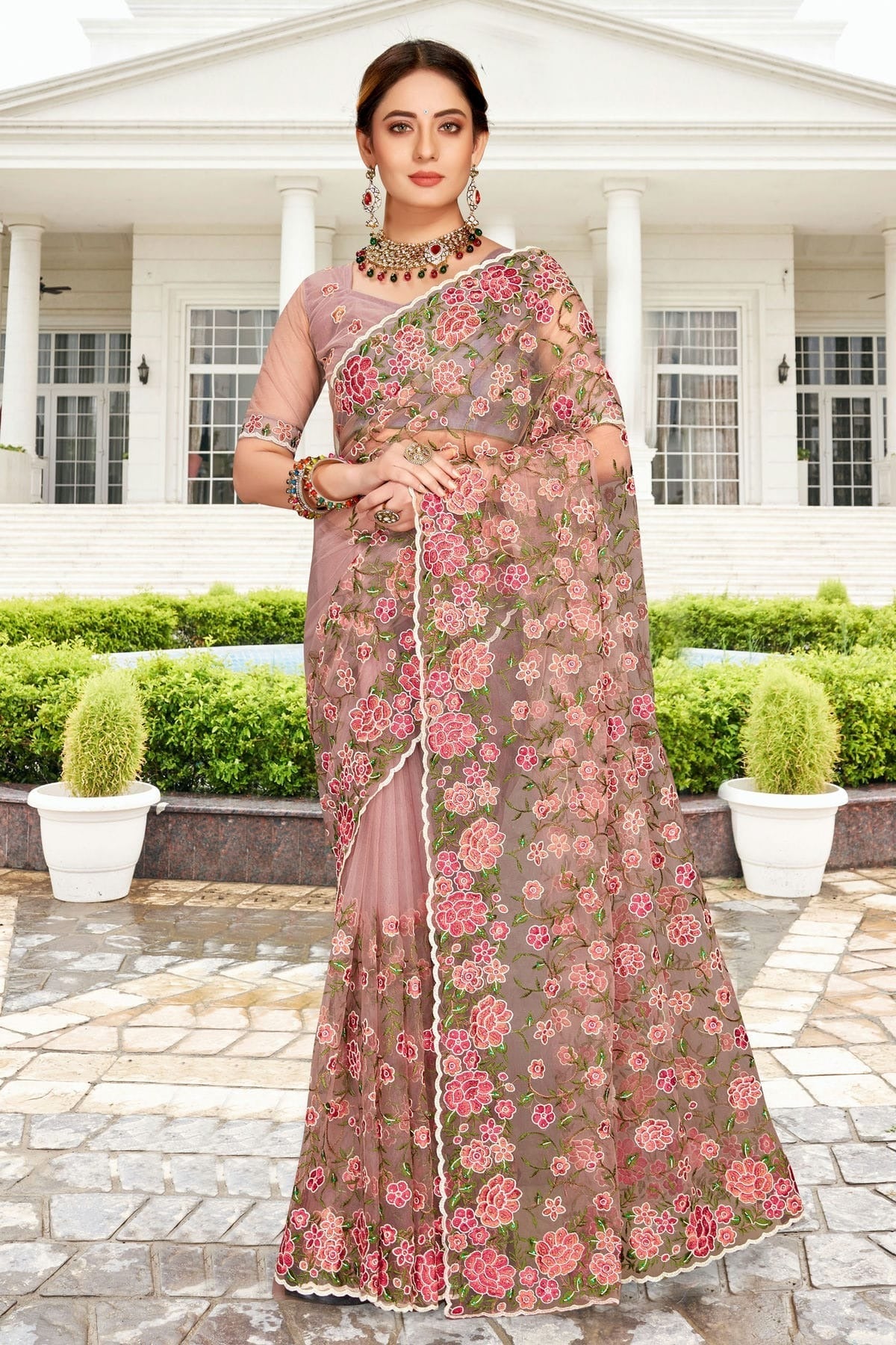 Lavender Colour Net Saree SD1090760
