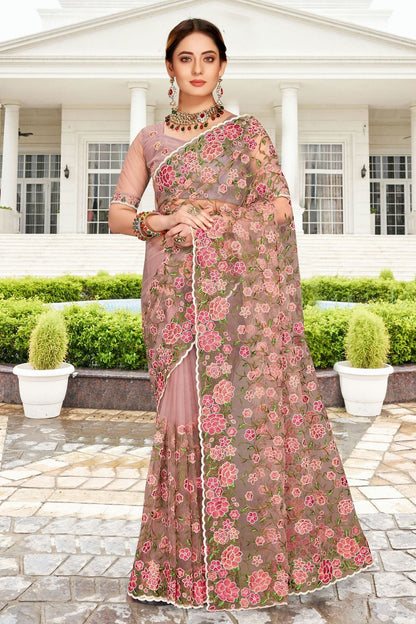 Lavender Colour Net Saree SD1090760