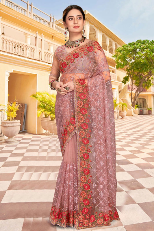 Lavender Colour Net Saree SD1090766