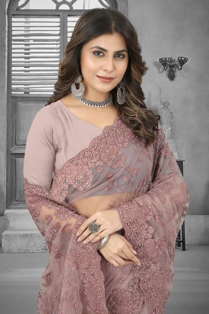 Lavender Colour Net Saree SD1090840 A