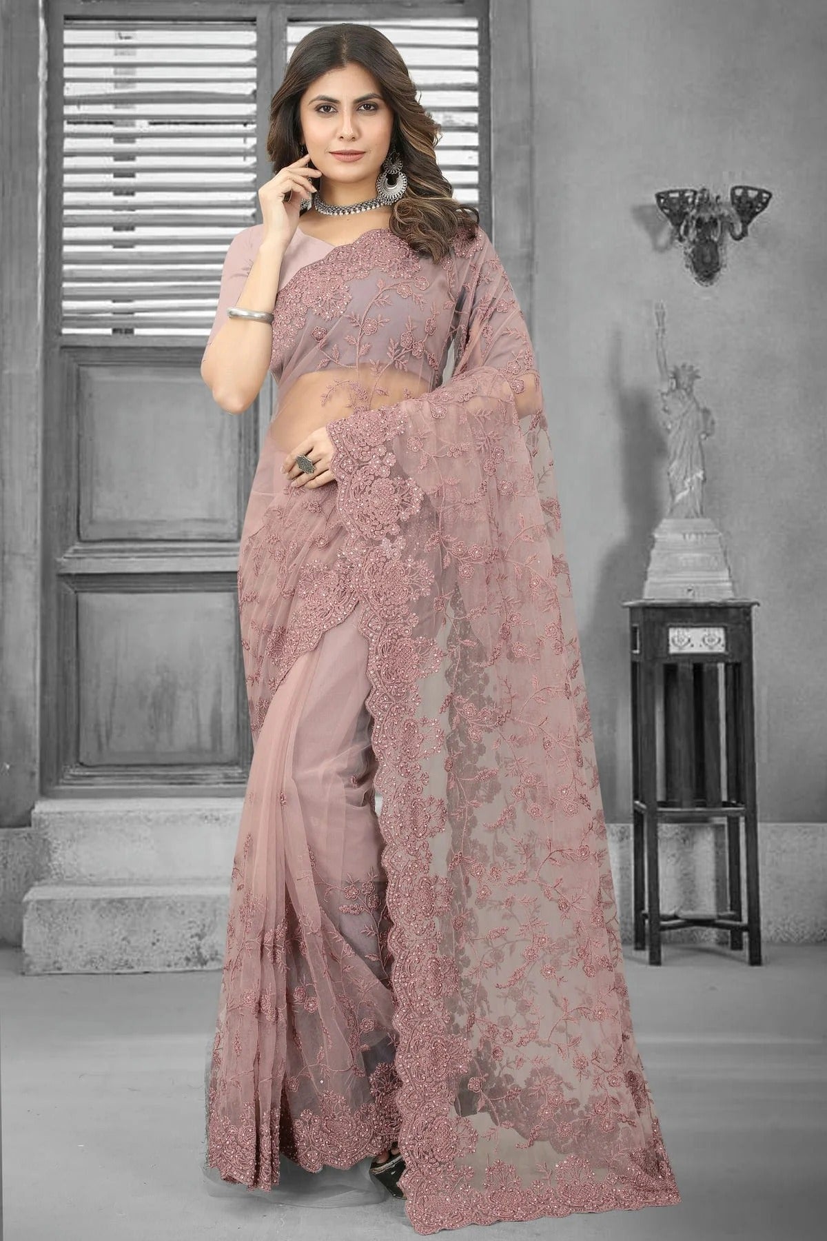 Lavender Colour Net Saree SD1090840
