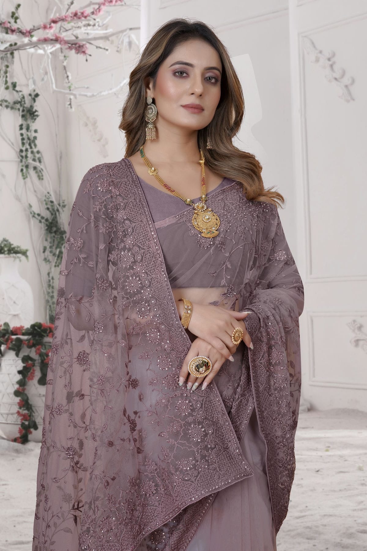 Lavender Colour Net Saree SD1090876 A