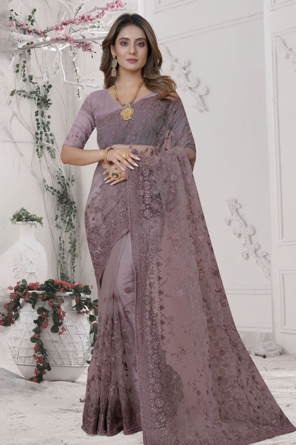 Lavender Colour Net Saree SD1090876