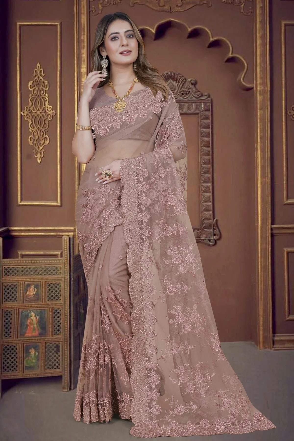 Lavender Colour Net Saree SD1090910