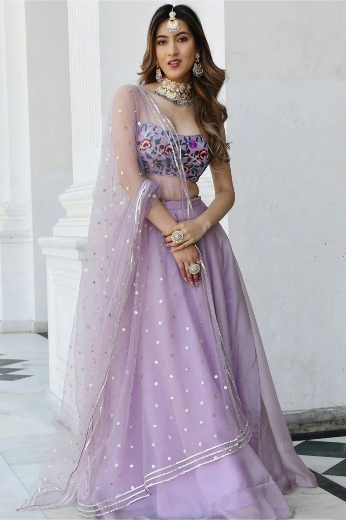 Lavender Colour Organza Net Lehenga Choli LC1010299