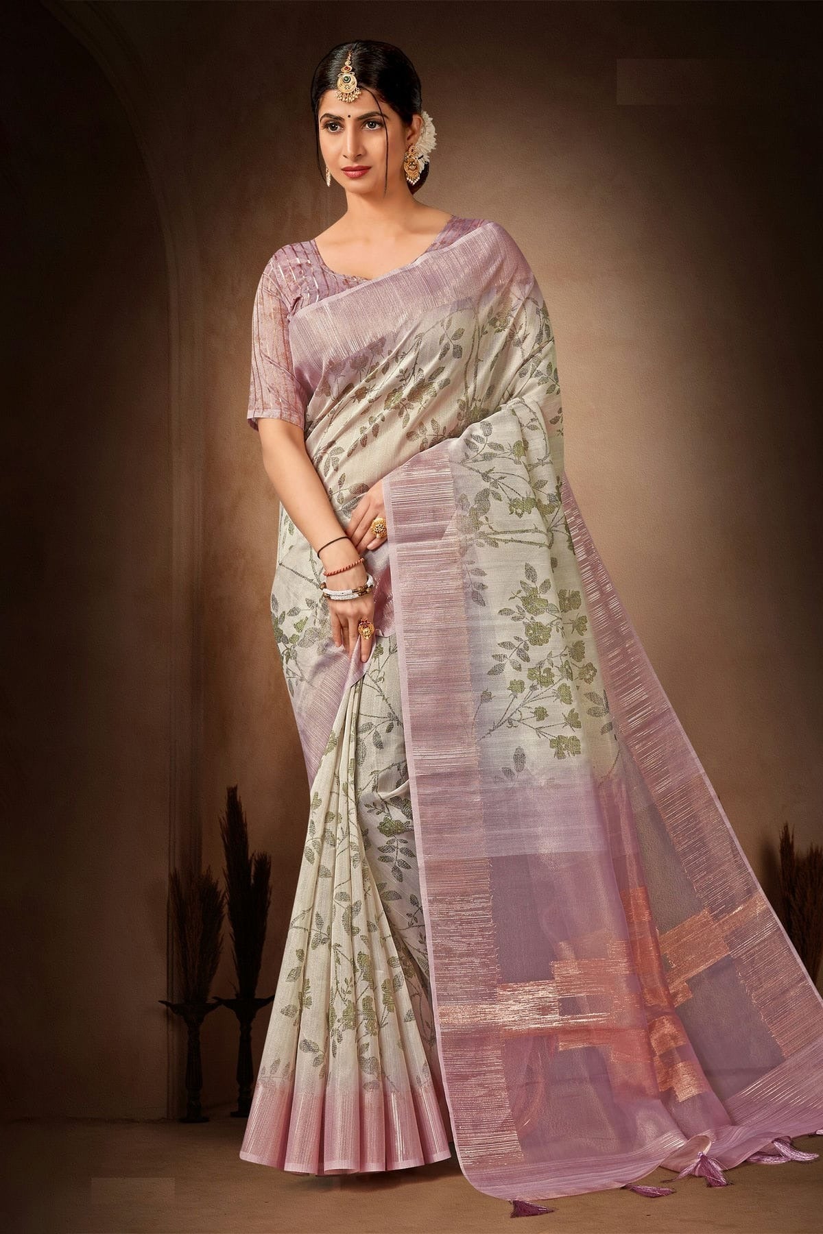 Lavender Colour Organza Printed Saree LC1121586