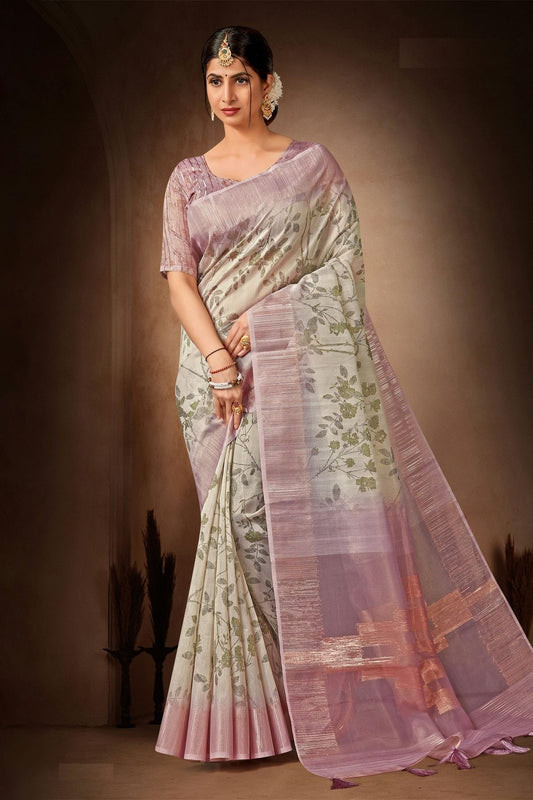 Lavender Colour Organza Printed Saree LC1121586