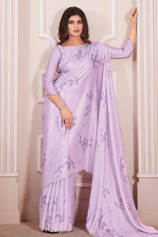 Lavender Colour Pure Satin Designer Saree LC1121733