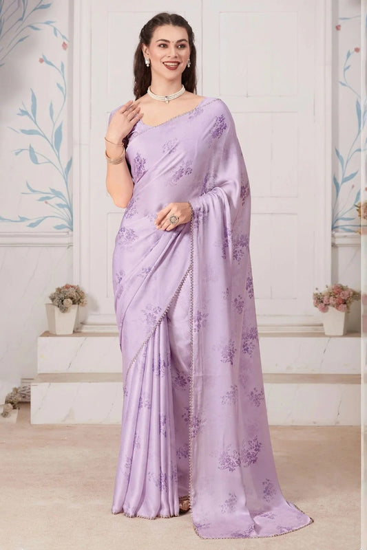 Lavender Colour Pure Satin Designer Saree LC1121740