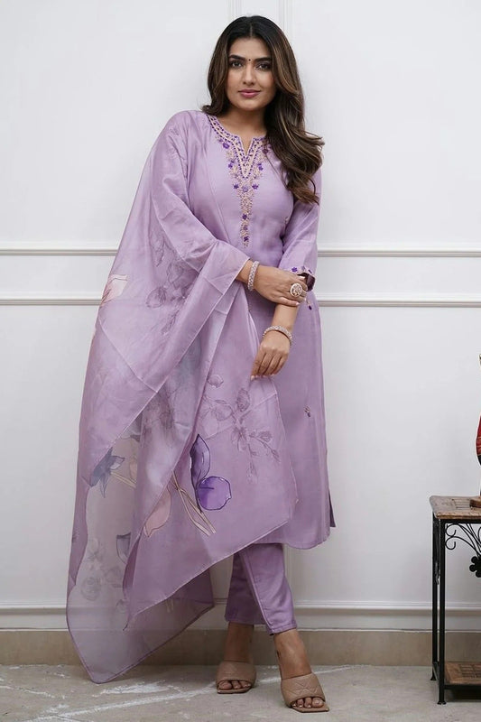 Lavender Colour Rayon Slub Stitched Suit SS1112238