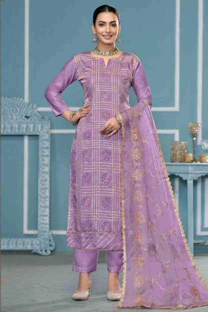 Lavender Colour Roman Cotton Pant Style Suit SM1113268